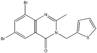 6,8-dibromo-2-methyl-3-(2-thienylmethyl)-3,4-dihydroquinazolin-4-one 结构式