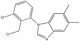 1-[3-chloro-2-(chloromethyl)phenyl]-5,6-dimethyl-1H-1,3-benzodiazole 结构式