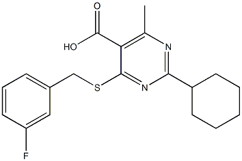 2-cyclohexyl-4-[(3-fluorobenzyl)thio]-6-methylpyrimidine-5-carboxylic acid 结构式