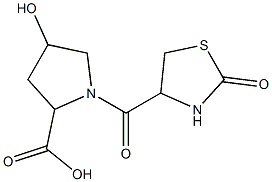 4-hydroxy-1-[(2-oxo-1,3-thiazolidin-4-yl)carbonyl]pyrrolidine-2-carboxylic acid 结构式