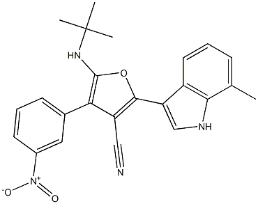 3-Furancarbonitrile,  5-[(1,1-dimethylethyl)amino]-2-(7-methyl-1H-indol-3-yl)-4-(3-nitrophenyl)- 结构式