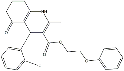 2-phenoxyethyl 4-(2-fluorophenyl)-2-methyl-5-oxo-1,4,5,6,7,8-hexahydro-3-quinolinecarboxylate 结构式