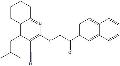 4-isobutyl-2-{[2-(2-naphthyl)-2-oxoethyl]sulfanyl}-5,6,7,8-tetrahydro-3-quinolinecarbonitrile 结构式