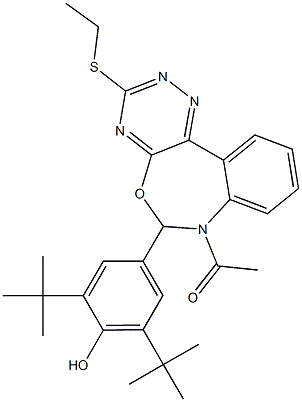 4-[7-acetyl-3-(ethylsulfanyl)-6,7-dihydro[1,2,4]triazino[5,6-d][3,1]benzoxazepin-6-yl]-2,6-ditert-butylphenol 结构式