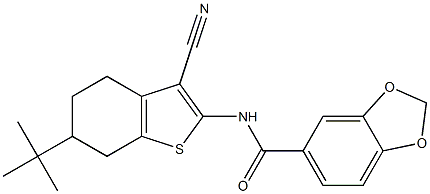 N-(6-tert-butyl-3-cyano-4,5,6,7-tetrahydro-1-benzothien-2-yl)-1,3-benzodioxole-5-carboxamide 结构式