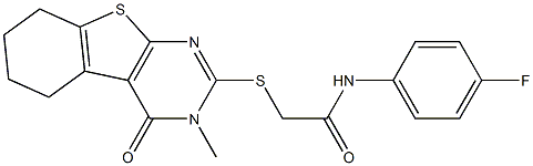 N-(4-fluorophenyl)-2-[(3-methyl-4-oxo-3,4,5,6,7,8-hexahydro[1]benzothieno[2,3-d]pyrimidin-2-yl)sulfanyl]acetamide 结构式