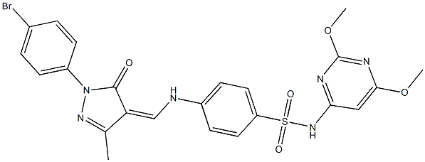 4-({[1-(4-bromophenyl)-3-methyl-5-oxo-1,5-dihydro-4H-pyrazol-4-ylidene]methyl}amino)-N-(2,6-dimethoxy-4-pyrimidinyl)benzenesulfonamide 结构式