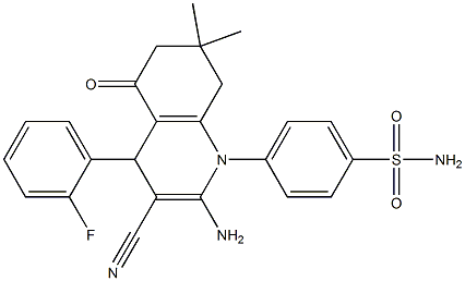 4-(2-amino-3-cyano-4-(2-fluorophenyl)-7,7-dimethyl-5-oxo-5,6,7,8-tetrahydro-1(4H)-quinolinyl)benzenesulfonamide 结构式