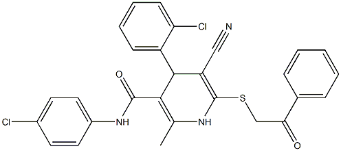 4-(2-chlorophenyl)-N-(4-chlorophenyl)-5-cyano-2-methyl-6-[(2-oxo-2-phenylethyl)sulfanyl]-1,4-dihydro-3-pyridinecarboxamide 结构式