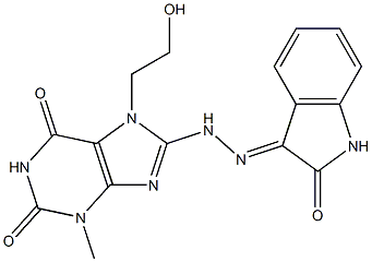 7-(2-hydroxyethyl)-3-methyl-8-[2-(2-oxo-1,2-dihydro-3H-indol-3-ylidene)hydrazino]-3,7-dihydro-1H-purine-2,6-dione 结构式