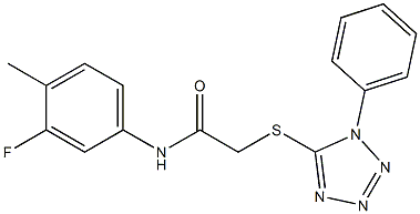 N-(3-fluoro-4-methylphenyl)-2-[(1-phenyl-1H-tetraazol-5-yl)sulfanyl]acetamide 结构式