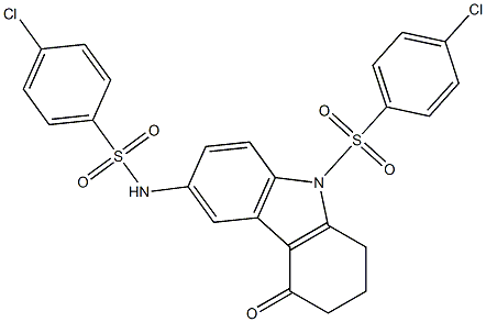 4-chloro-N-{9-[(4-chlorophenyl)sulfonyl]-4-oxo-2,3,4,9-tetrahydro-1H-carbazol-6-yl}benzenesulfonamide 结构式