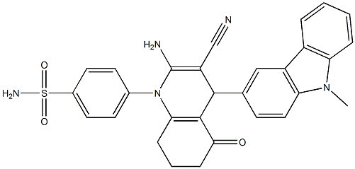 4-(2-amino-3-cyano-4-(9-methyl-9H-carbazol-3-yl)-5-oxo-5,6,7,8-tetrahydroquinolin-1(4H)-yl)benzenesulfonamide 结构式