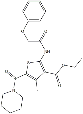 ethyl 4-methyl-2-{[(2-methylphenoxy)acetyl]amino}-5-(piperidin-1-ylcarbonyl)thiophene-3-carboxylate 结构式