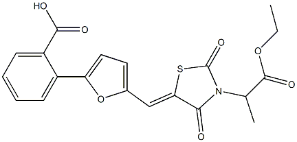 2-(5-{[3-(2-ethoxy-1-methyl-2-oxoethyl)-2,4-dioxo-1,3-thiazolidin-5-ylidene]methyl}-2-furyl)benzoic acid 结构式