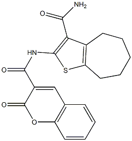 N-[3-(aminocarbonyl)-5,6,7,8-tetrahydro-4H-cyclohepta[b]thien-2-yl]-2-oxo-2H-chromene-3-carboxamide 结构式