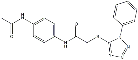N-[4-(acetylamino)phenyl]-2-[(1-phenyl-1H-tetraazol-5-yl)sulfanyl]acetamide 结构式