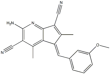 2-amino-5-(3-methoxybenzylidene)-4,6-dimethyl-5H-cyclopenta[b]pyridine-3,7-dicarbonitrile 结构式