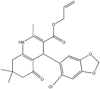 allyl 4-(6-chloro-1,3-benzodioxol-5-yl)-2,7,7-trimethyl-5-oxo-1,4,5,6,7,8-hexahydroquinoline-3-carboxylate 结构式