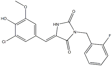 5-(3-chloro-4-hydroxy-5-methoxybenzylidene)-3-(2-fluorobenzyl)-2,4-imidazolidinedione 结构式
