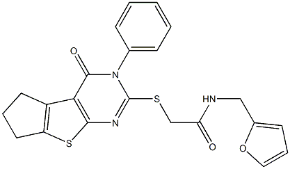 N-(2-furylmethyl)-2-[(4-oxo-3-phenyl-3,5,6,7-tetrahydro-4H-cyclopenta[4,5]thieno[2,3-d]pyrimidin-2-yl)sulfanyl]acetamide 结构式