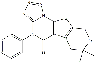 7,7-dimethyl-4-phenyl-6,9-dihydro-7H-pyrano[4',3':4,5]thieno[3,2-e]tetraazolo[1,5-a]pyrimidin-5(4H)-one 结构式