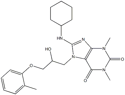 8-(cyclohexylamino)-7-[2-hydroxy-3-(2-methylphenoxy)propyl]-1,3-dimethyl-3,7-dihydro-1H-purine-2,6-dione 结构式