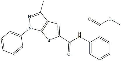 methyl 2-{[(3-methyl-1-phenyl-1H-thieno[2,3-c]pyrazol-5-yl)carbonyl]amino}benzoate 结构式