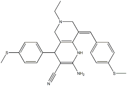 2-amino-6-ethyl-8-[4-(methylsulfanyl)benzylidene]-4-[4-(methylsulfanyl)phenyl]-1,4,5,6,7,8-hexahydro[1,6]naphthyridine-3-carbonitrile 结构式