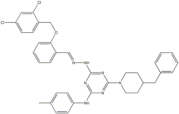 2-[(2,4-dichlorobenzyl)oxy]benzaldehyde [4-(4-benzyl-1-piperidinyl)-6-(4-toluidino)-1,3,5-triazin-2-yl]hydrazone 结构式