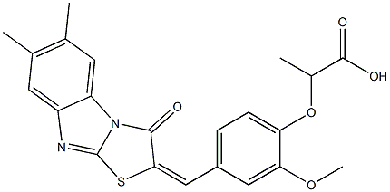 2-{4-[(6,7-dimethyl-3-oxo[1,3]thiazolo[3,2-a]benzimidazol-2(3H)-ylidene)methyl]-2-methoxyphenoxy}propanoic acid 结构式