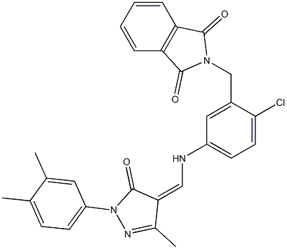 2-[2-chloro-5-({[1-(3,4-dimethylphenyl)-3-methyl-5-oxo-1,5-dihydro-4H-pyrazol-4-ylidene]methyl}amino)benzyl]-1H-isoindole-1,3(2H)-dione 结构式