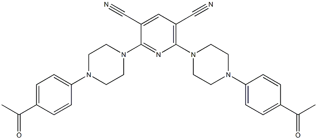 2,6-bis[4-(4-acetylphenyl)-1-piperazinyl]-3,5-pyridinedicarbonitrile 结构式