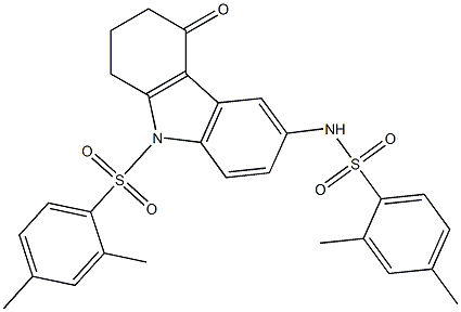 N-{9-[(2,4-dimethylphenyl)sulfonyl]-4-oxo-2,3,4,9-tetrahydro-1H-carbazol-6-yl}-2,4-dimethylbenzenesulfonamide 结构式