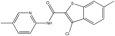 3-chloro-6-methyl-N-(5-methyl-2-pyridinyl)-1-benzothiophene-2-carboxamide 结构式