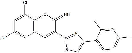 6,8-dichloro-3-[4-(2,4-dimethylphenyl)-1,3-thiazol-2-yl]-2H-chromen-2-imine 结构式