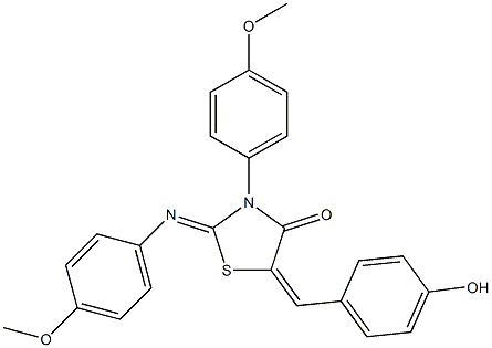 5-(4-hydroxybenzylidene)-3-(4-methoxyphenyl)-2-[(4-methoxyphenyl)imino]-1,3-thiazolidin-4-one 结构式