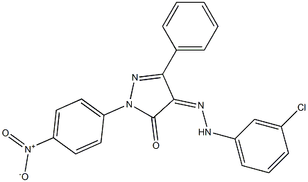 1-(4-nitrophenyl)-3-phenyl-1H-pyrazole-4,5-dione 4-[N-(3-chlorophenyl)hydrazone] 结构式