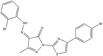 1-[4-(4-bromophenyl)-1,3-thiazol-2-yl]-3-methyl-1H-pyrazole-4,5-dione 4-[N-(2-bromophenyl)hydrazone] 结构式