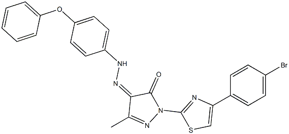 1-[4-(4-bromophenyl)-1,3-thiazol-2-yl]-3-methyl-1H-pyrazole-4,5-dione 4-[N-(4-phenoxyphenyl)hydrazone] 结构式