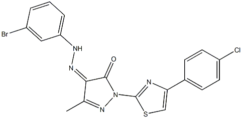 1-[4-(4-chlorophenyl)-1,3-thiazol-2-yl]-3-methyl-1H-pyrazole-4,5-dione 4-[N-(3-bromophenyl)hydrazone] 结构式