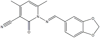 1-{[(E)-1,3-benzodioxol-5-ylmethylidene]amino}-4,6-dimethyl-2-oxo-1,2-dihydro-3-pyridinecarbonitrile 结构式