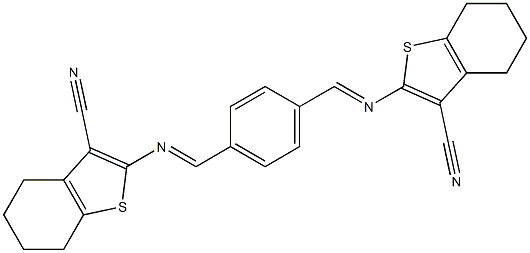 2-{[(E)-(4-{[(3-cyano-4,5,6,7-tetrahydro-1-benzothiophen-2-yl)imino]methyl}phenyl)methylidene]amino}-4,5,6,7-tetrahydro-1-benzothiophene-3-carbonitrile 结构式