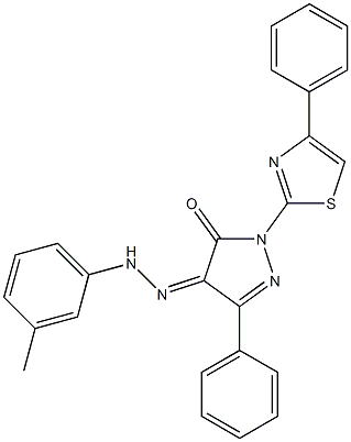 3-phenyl-1-(4-phenyl-1,3-thiazol-2-yl)-1H-pyrazole-4,5-dione 4-[N-(3-methylphenyl)hydrazone] 结构式