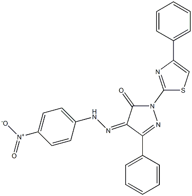 3-phenyl-1-(4-phenyl-1,3-thiazol-2-yl)-1H-pyrazole-4,5-dione 4-[N-(4-nitrophenyl)hydrazone] 结构式