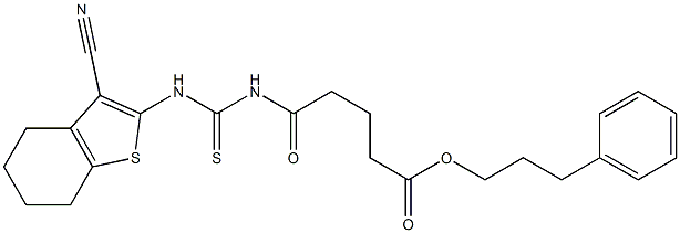 3-phenylpropyl 5-({[(3-cyano-4,5,6,7-tetrahydro-1-benzothiophen-2-yl)amino]carbothioyl}amino)-5-oxopentanoate 结构式