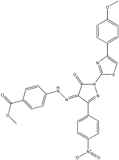 methyl 4-{2-[1-[4-(4-methoxyphenyl)-1,3-thiazol-2-yl]-3-(4-nitrophenyl)-5-oxo-1,5-dihydro-4H-pyrazol-4-ylidene]hydrazino}benzoate 结构式