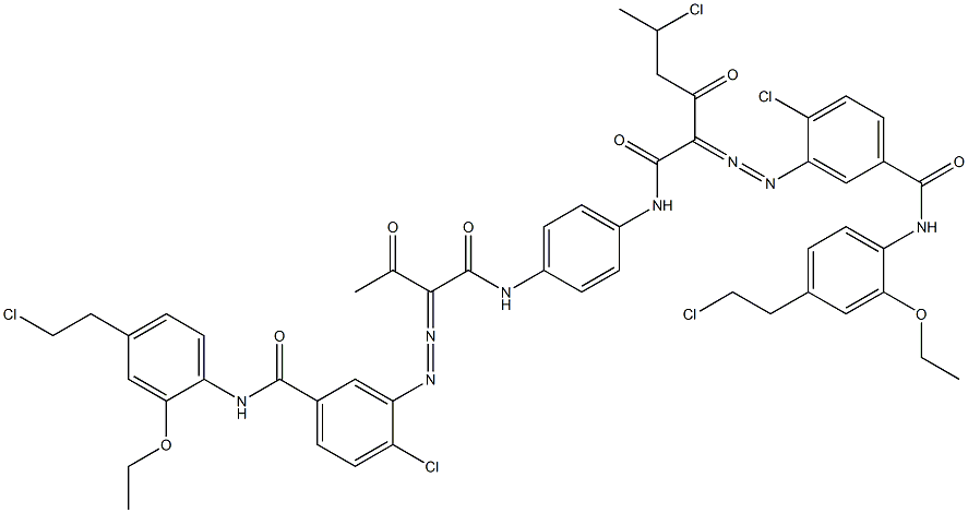 3,3'-[2-(1-Chloroethyl)-1,4-phenylenebis[iminocarbonyl(acetylmethylene)azo]]bis[N-[4-(2-chloroethyl)-2-ethoxyphenyl]-4-chlorobenzamide] 结构式