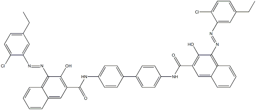 N,N'-(1,1'-Biphenyl-4,4'-diyl)bis[4-[(2-chloro-5-ethylphenyl)azo]-3-hydroxy-2-naphthalenecarboxamide] 结构式