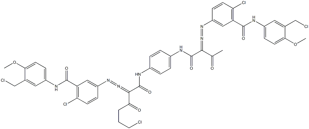 3,3'-[2-(2-Chloroethyl)-1,4-phenylenebis[iminocarbonyl(acetylmethylene)azo]]bis[N-[3-(chloromethyl)-4-methoxyphenyl]-6-chlorobenzamide] 结构式